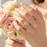Elegant Rose Gold and Silver Toned Cubic Zirconia Stackable Ring Set - Bridal Fashion Jewelry (RRN-0590GS)