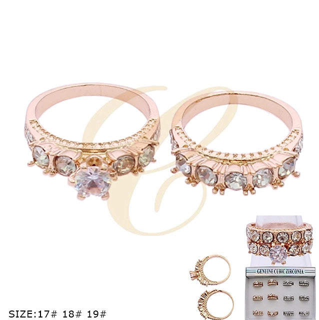 Elegant Rose Gold and Silver Toned Cubic Zirconia Stackable Ring Set - Bridal Fashion Jewelry (RRN-0590GS)
