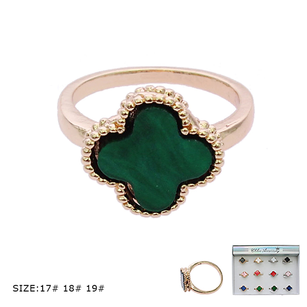 Elegant Four Leaf Clover Ring | Malachite Style Lucky Charm Jewelry