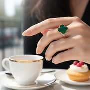 Elegant Four Leaf Clover Ring | Malachite Style Lucky Charm Jewelry