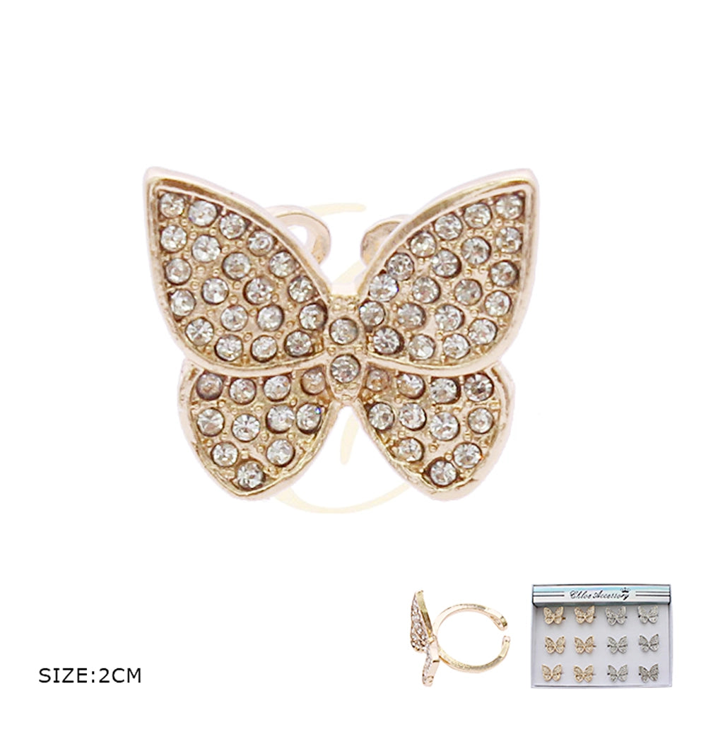 Sparkling Butterfly Rings - Adjustable Crystal Accents