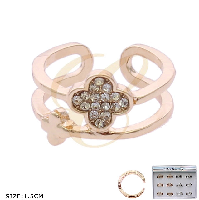 Sparkling Pavé Clover Double Band Adjustable Ring (RRN-0620GS)