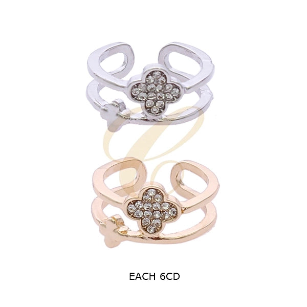 Sparkling Pavé Clover Double Band Adjustable Ring (RRN-0620GS)
