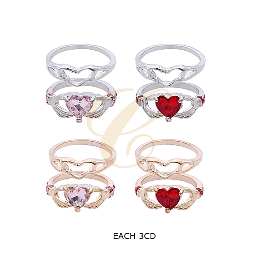 Heart-Shaped Claddagh Style Ring Set - Cubic Zirconia Promise & Friendship Rings (RRN-0630R)