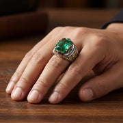 Majestic Men's Vintage Signet Ring - Antique Gold & Silver Tone Gemstone Statement Jewelry