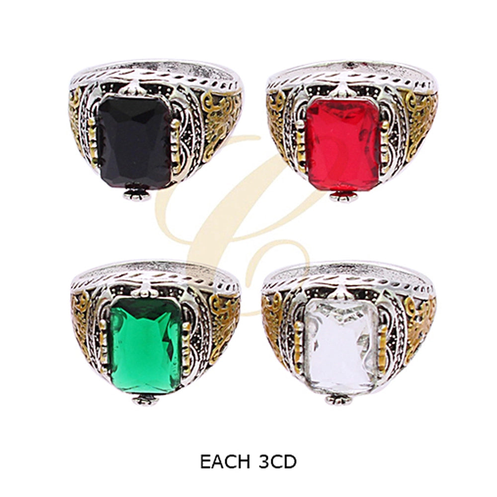 Majestic Men's Vintage Signet Ring - Antique Gold & Silver Tone Gemstone Statement Jewelry