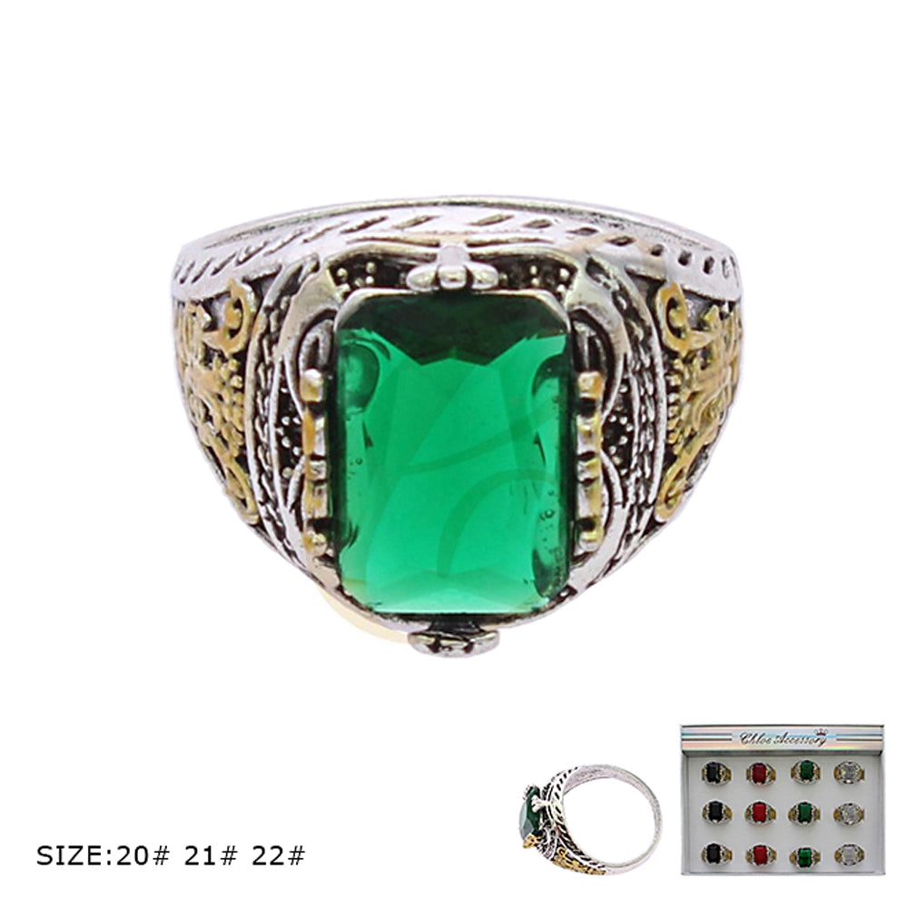 Majestic Men's Vintage Signet Ring - Antique Gold & Silver Tone Gemstone Statement Jewelry
