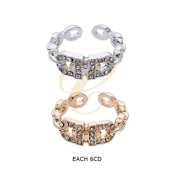 Elegant Crystal Inset Curb Chain Adjustable Rings - Gold & Silver Finish (RRN-0684GS)
