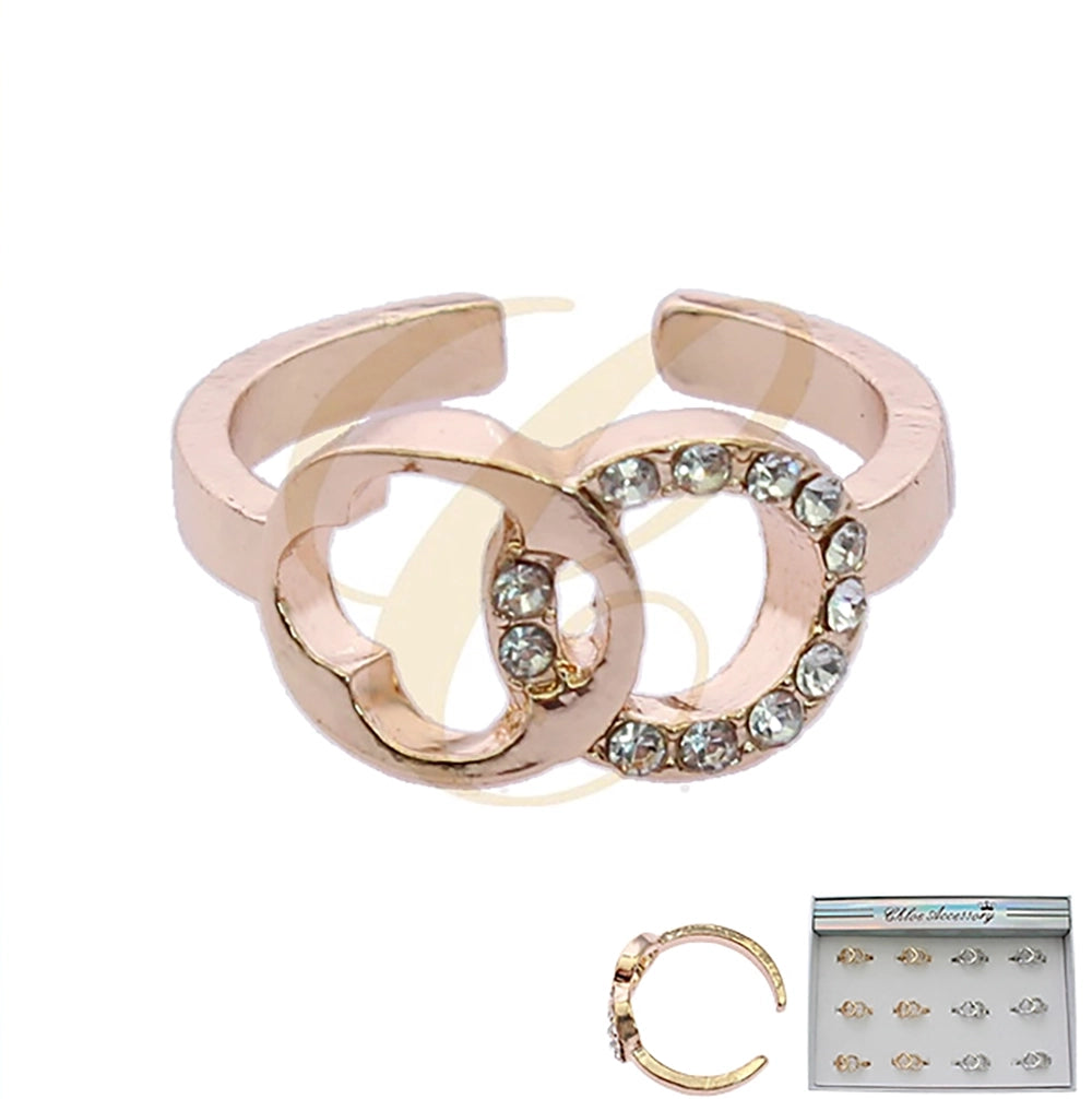 Sparkling Interlocking Circles Adjustable Statement Ring (RRN-0687GS)