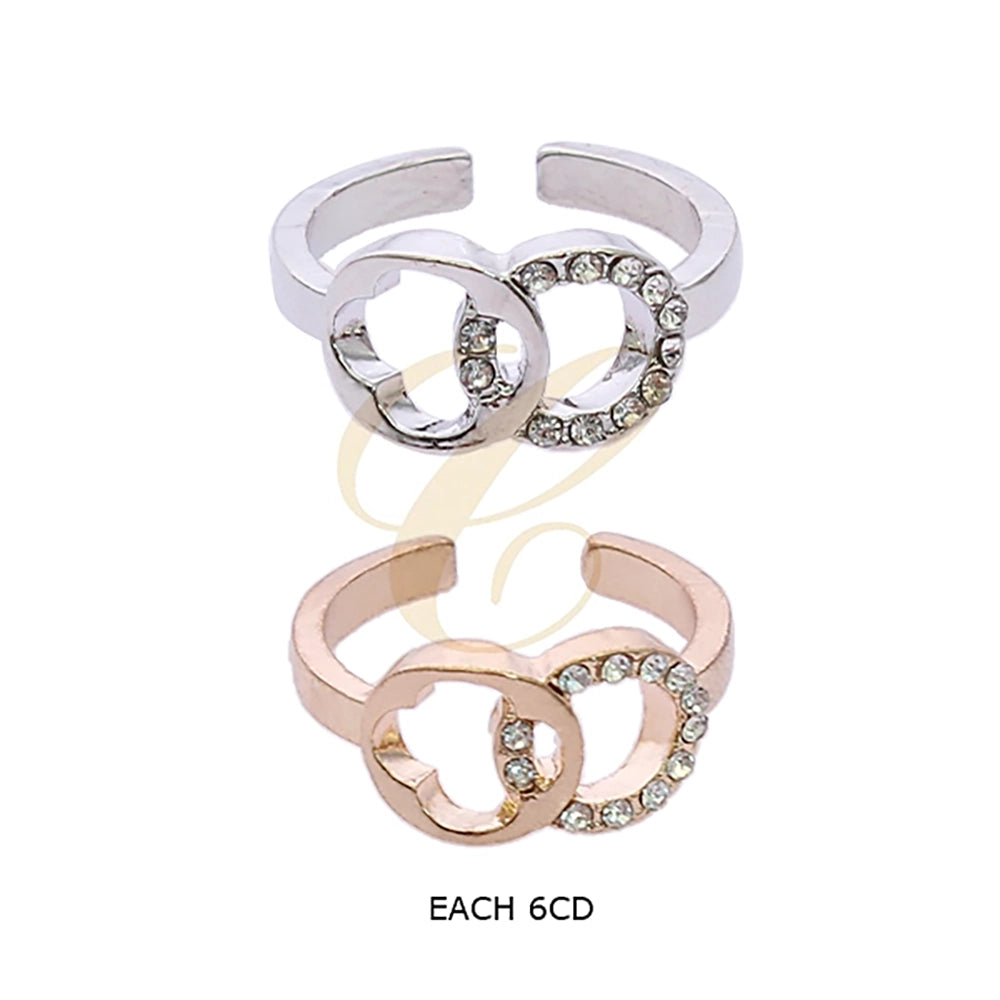 Sparkling Interlocking Circles Adjustable Statement Ring (RRN-0687GS)