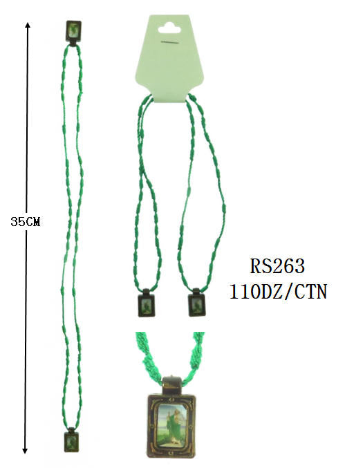 35cm Green Cord Religious Scapular Necklace - RS263 Traditional Woven Devotional Pendant - Bulk Wholesale (RS263)