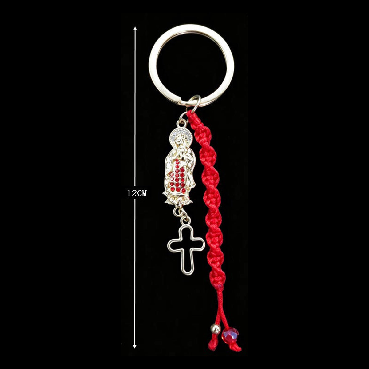 Red Braided Cross Keychain with Religious Charm – 12cm Christian Keychain, Assorted (RS309)