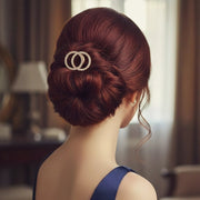 Rhinestone Interlocking Circle Hair Fork – Elegant Crystal French Pin for Buns & Updos (Gold/Silver Finish) (RST-0028GS)