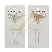 Pearl and Rhinestone Bow Hair Fork (RST-0034GS)