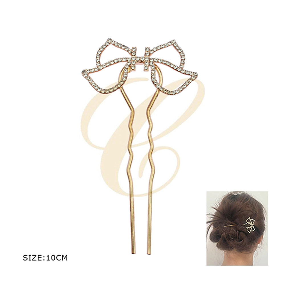 Elegant Rhinestone-Encrusted Bow Hair Cuff (RST-0038GS)