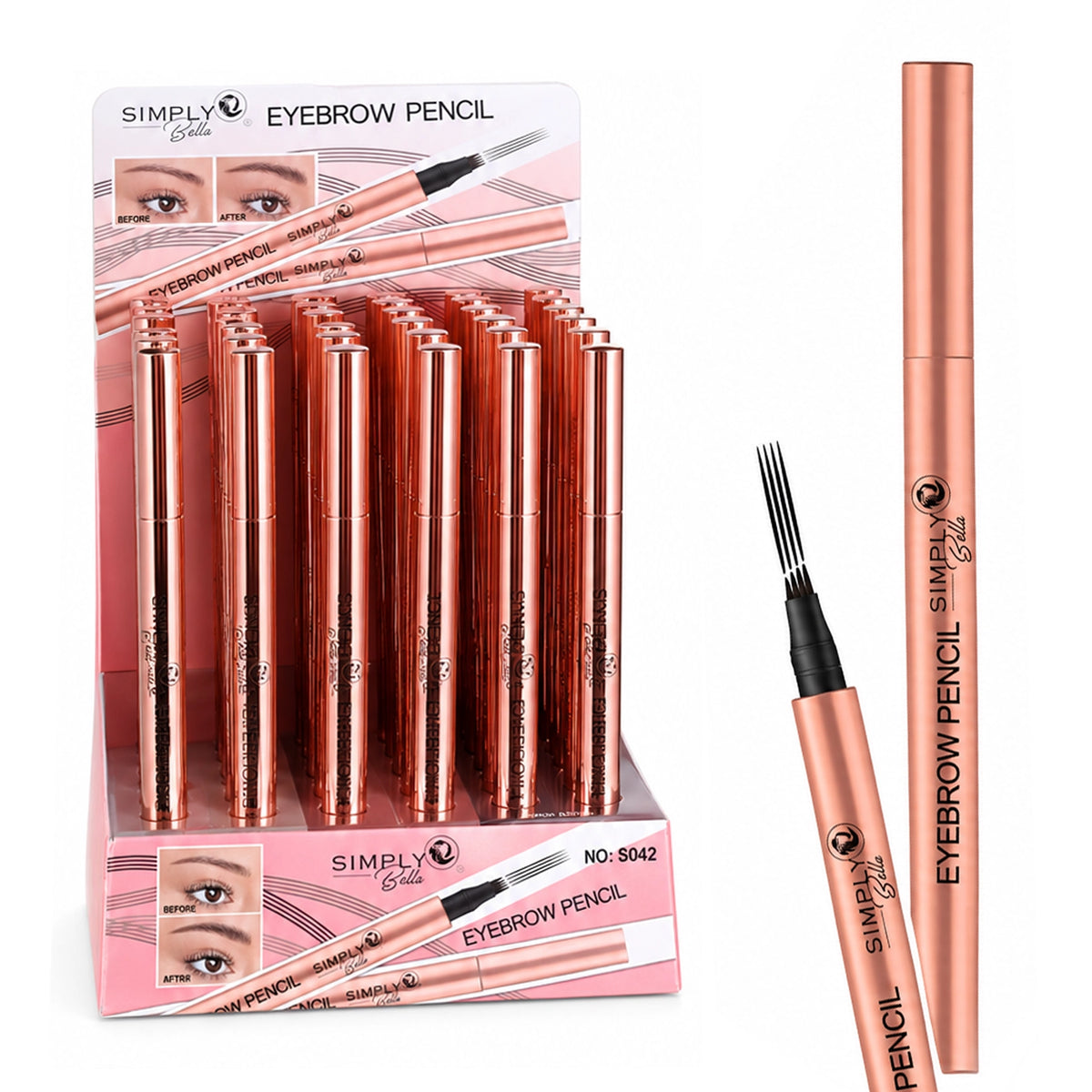 Simply Bella Micro-Fork Tip Eyebrow Pencil – Waterproof Microblading Effect Brow Pen (3 Shades: Light, Medium, Dark Brown)