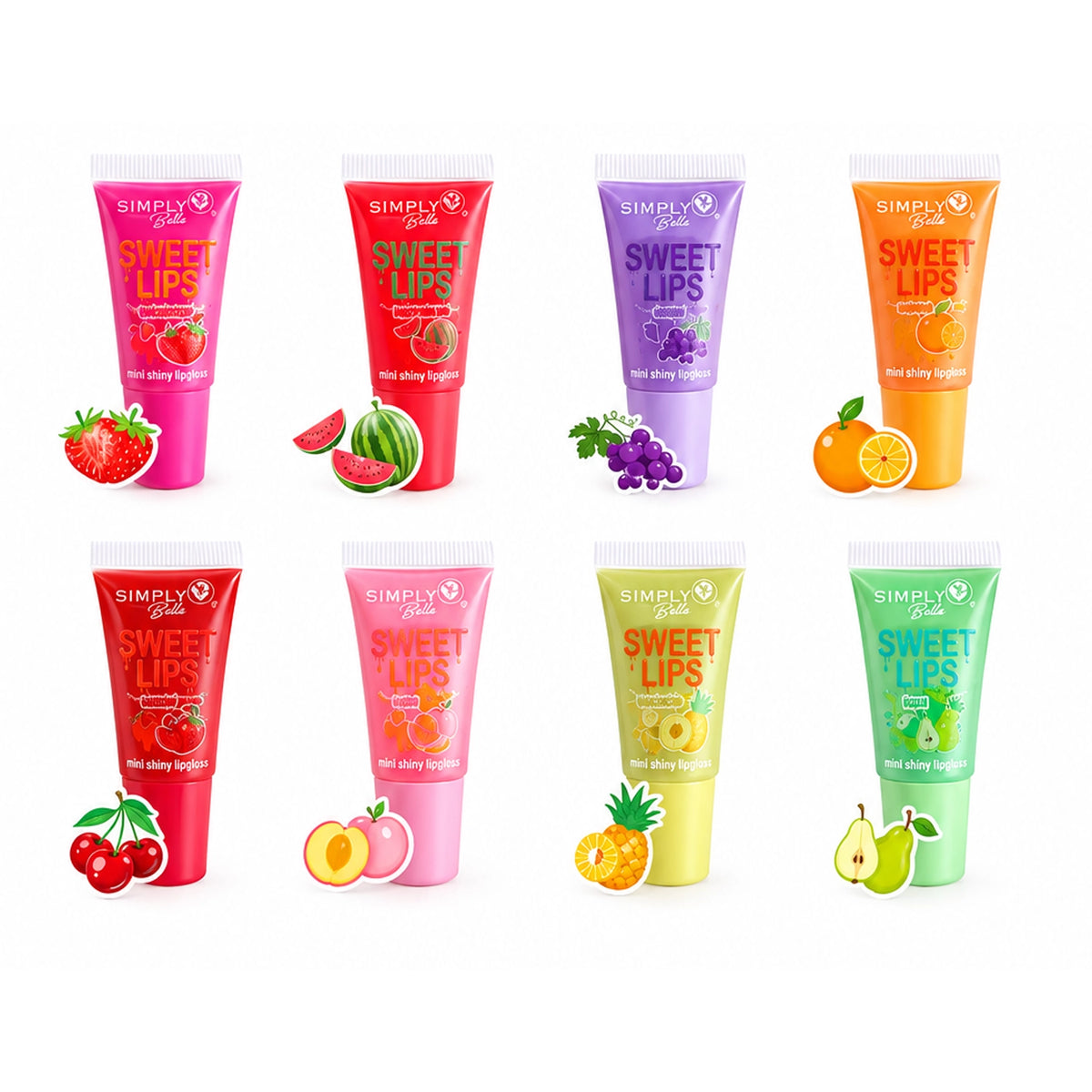 Simply Bella "Sweet Lips" Mini Shiny Lip Gloss Set – Fruity Hydrating Lip Oil & Gloss Squeeze Tubes