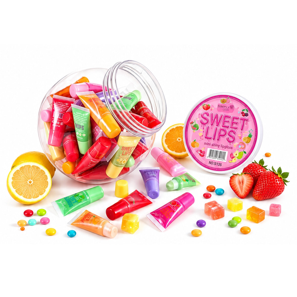 Simply Bella "Sweet Lips" Mini Shiny Lip Gloss Set – Fruity Hydrating Lip Oil & Gloss Squeeze Tubes
