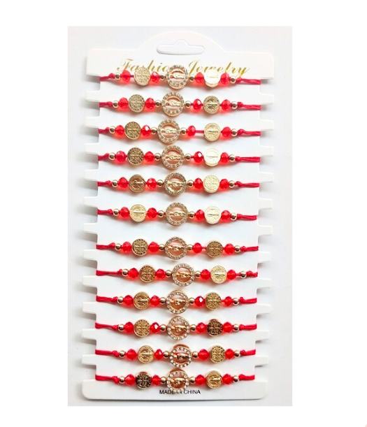 Dual Devotion Red String Bracelet Set (12-Pack) - Adjustable