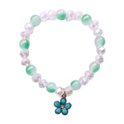 Clear Beaded Bracelet with Flower Charm – Crystal Stretch Bracelet for Women