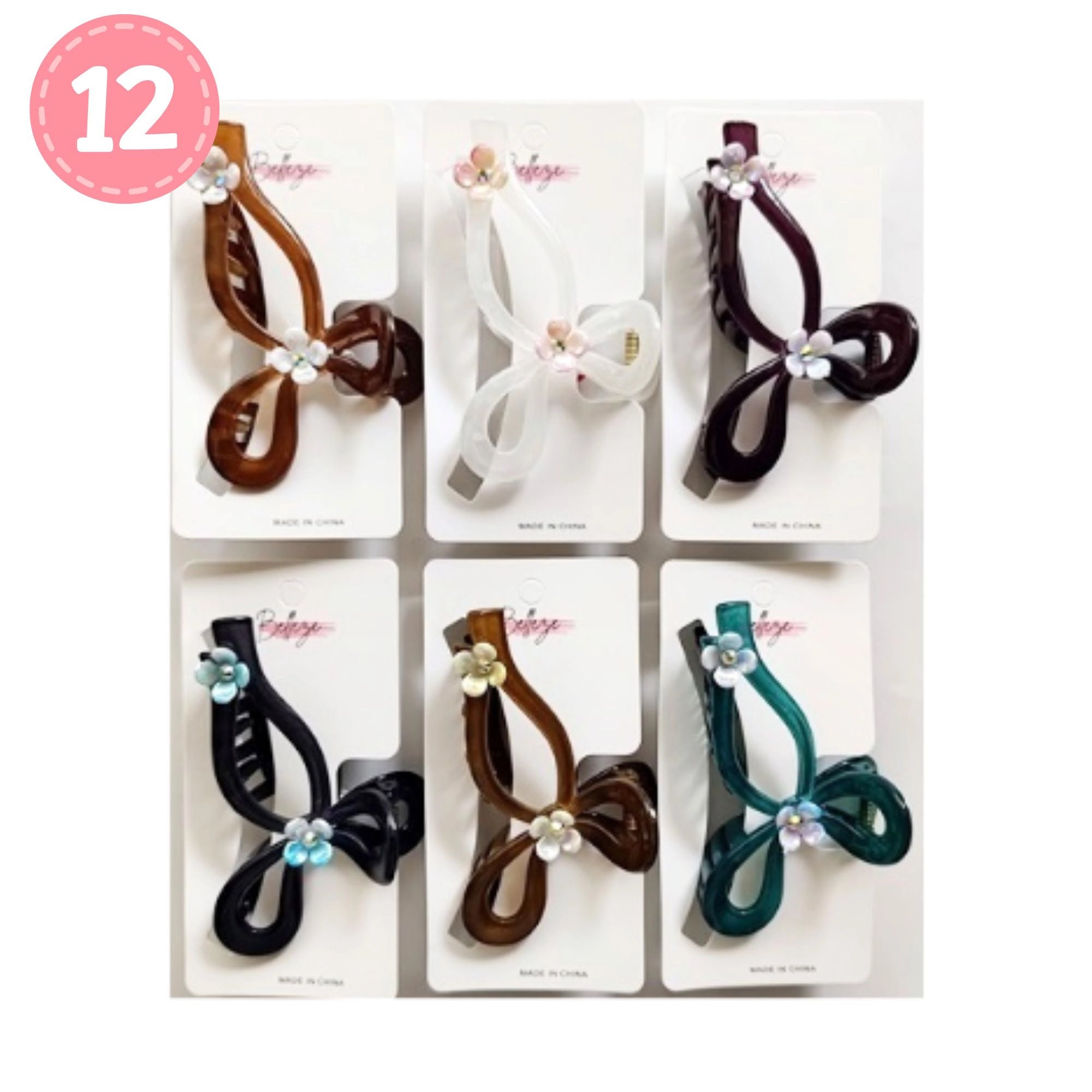 Marbled Green Figure-Eight Hair Claw with Iridescent Flowers | 11CM