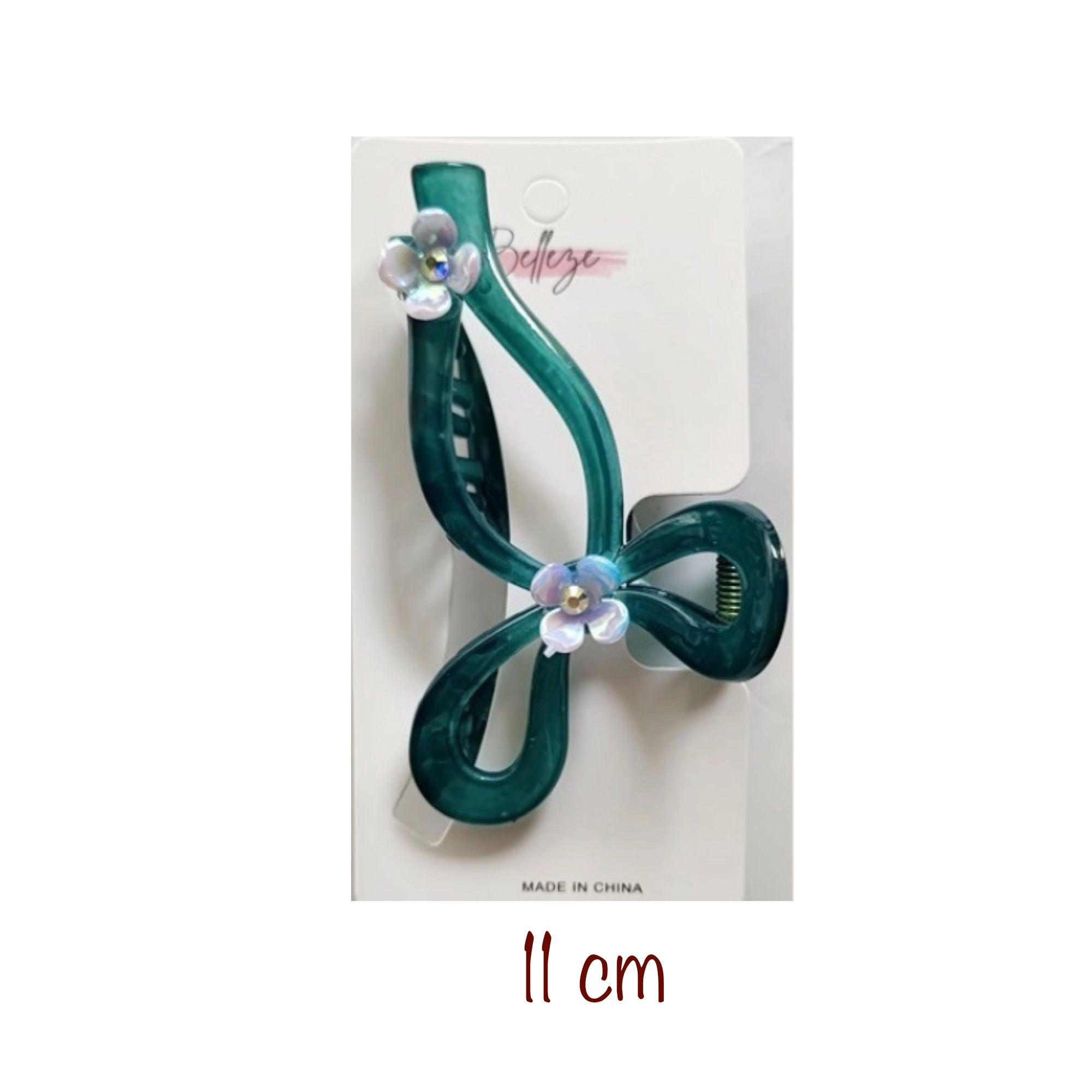 Marbled Green Figure-Eight Hair Claw with Iridescent Flowers | 11CM