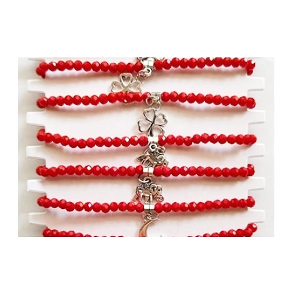 Red String Faceted Bead & Assorted Charm Bracelet Set