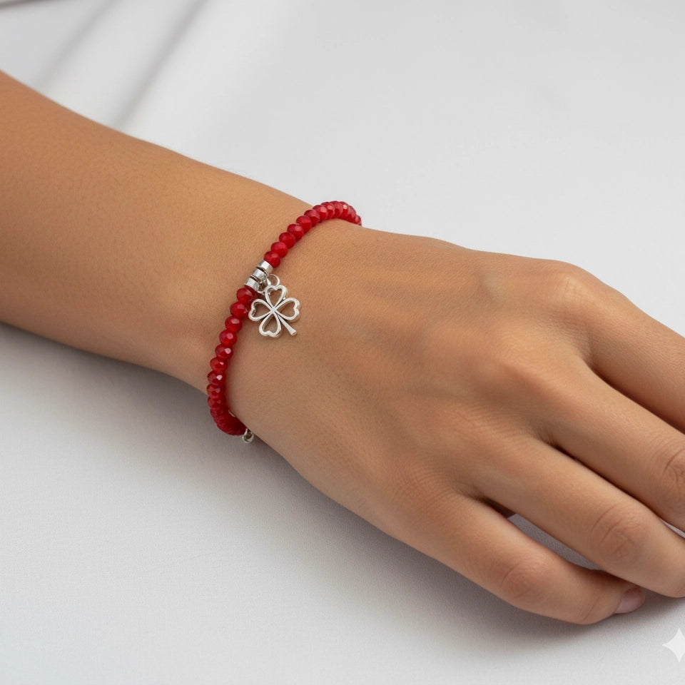 Red String Faceted Bead & Assorted Charm Bracelet Set