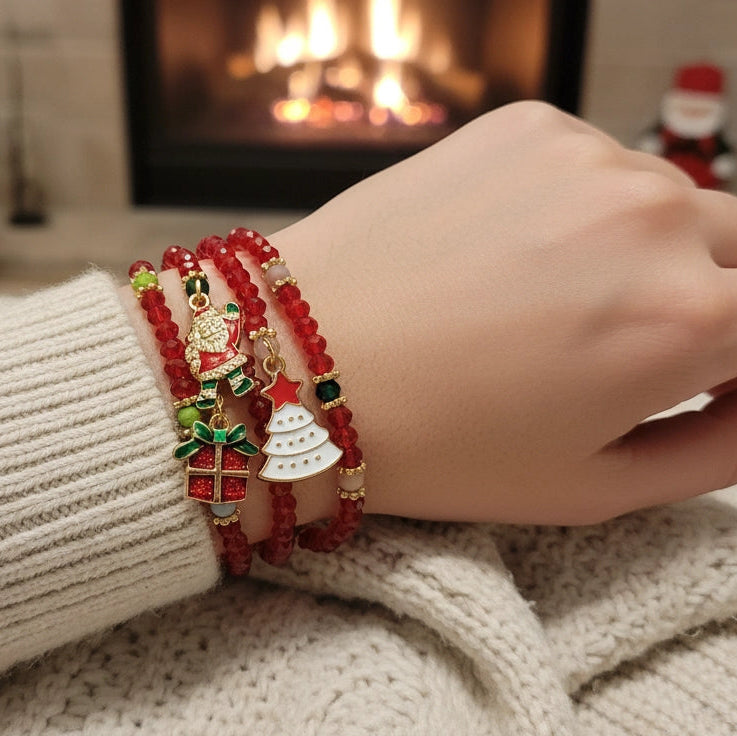 Red Sparkle Christmas Charm Bracelet Set