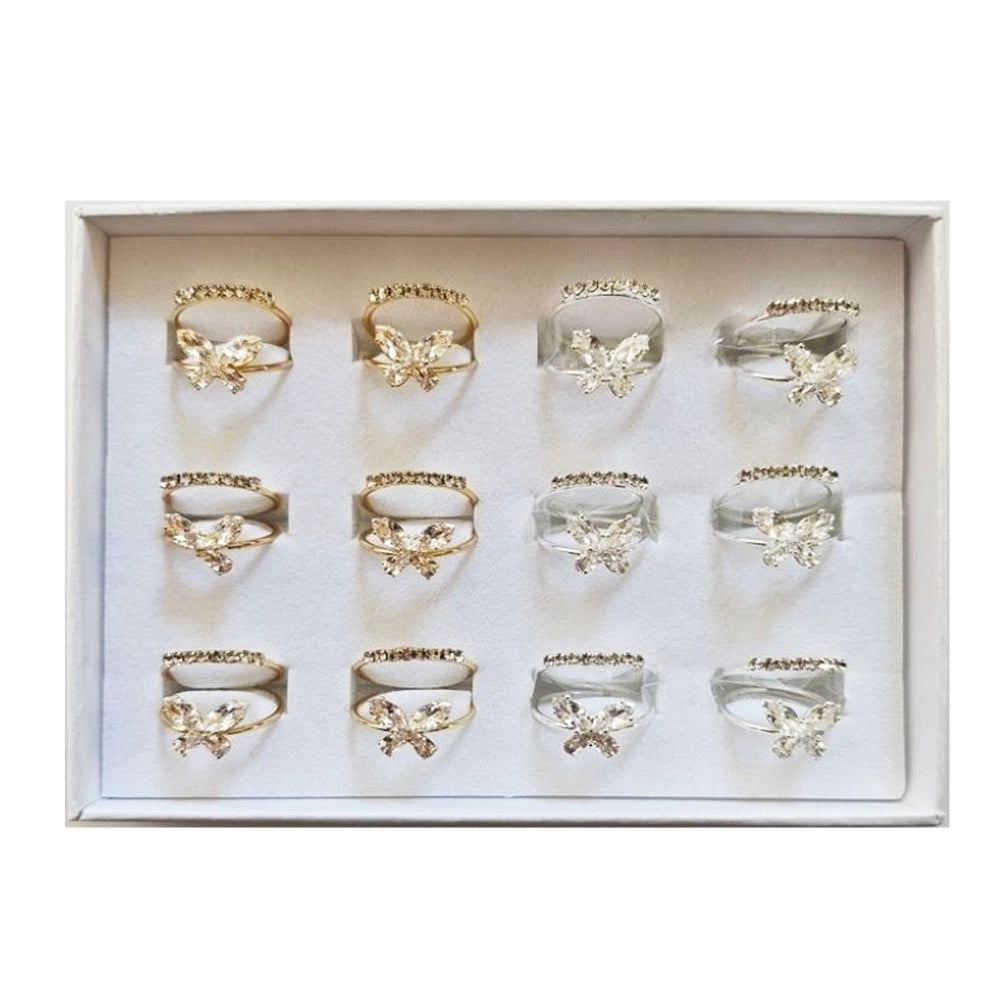Flutter Into Style: 12-Piece Adjustable Butterfly Ring Set (Gold & Silver Tone)