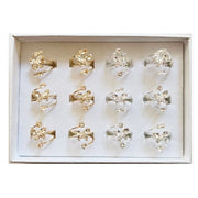 Dazzling 12-Piece Adjustable Butterfly & Floral Crystal Ring Set (Wholesale Lot)