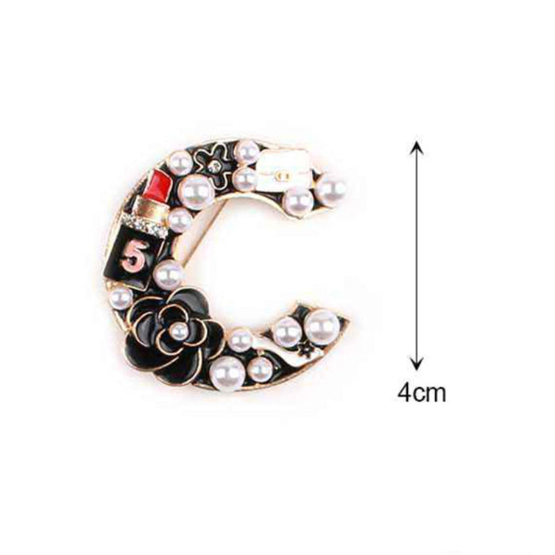 Vintage Chic Fashion Brooch Pin Assortment – Faux Pearl & Rhinestone Letter C, Wine Bottle, and Lucky Number 7 Brooches (4 cm) 12pcs (SAC12)