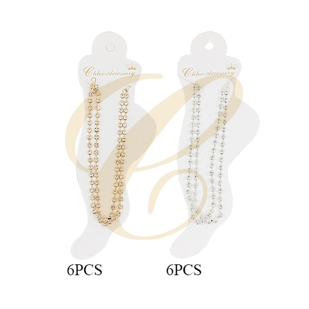 Double Row Rhinestone Tennis Anklet – Sparkly Crystal Ankle Bracelet in Gold or Silver Tone