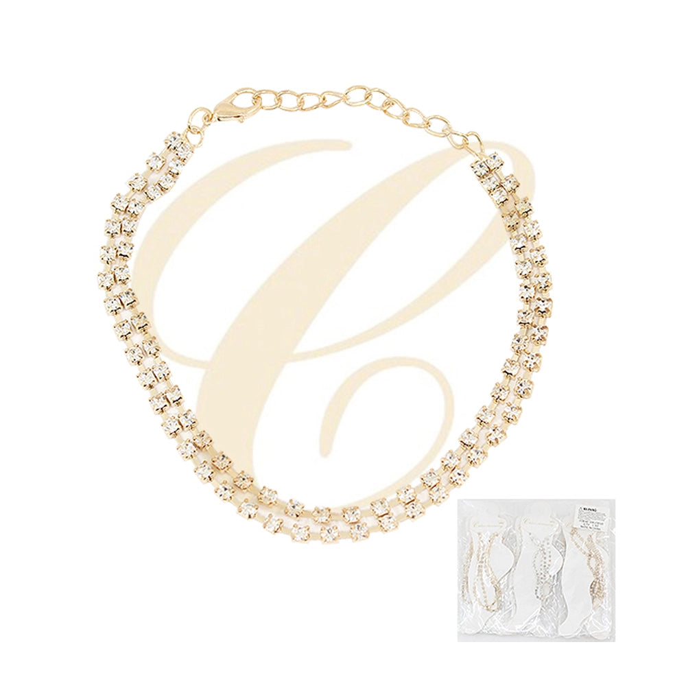 Double Row Rhinestone Tennis Anklet – Sparkly Crystal Ankle Bracelet in Gold or Silver Tone