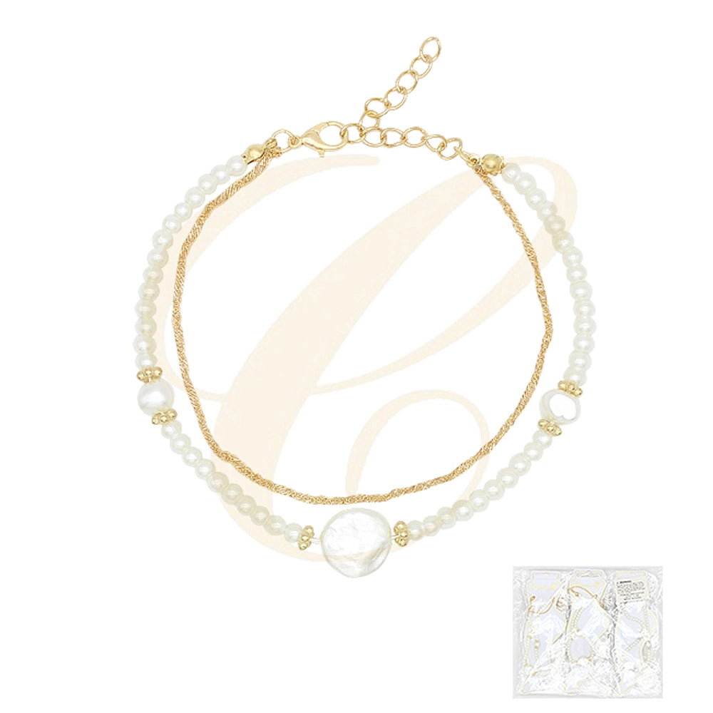 Elegant Layered Faux Pearl & Gold-Tone Anklet | Adjustable Beach & Bridal Jewelry