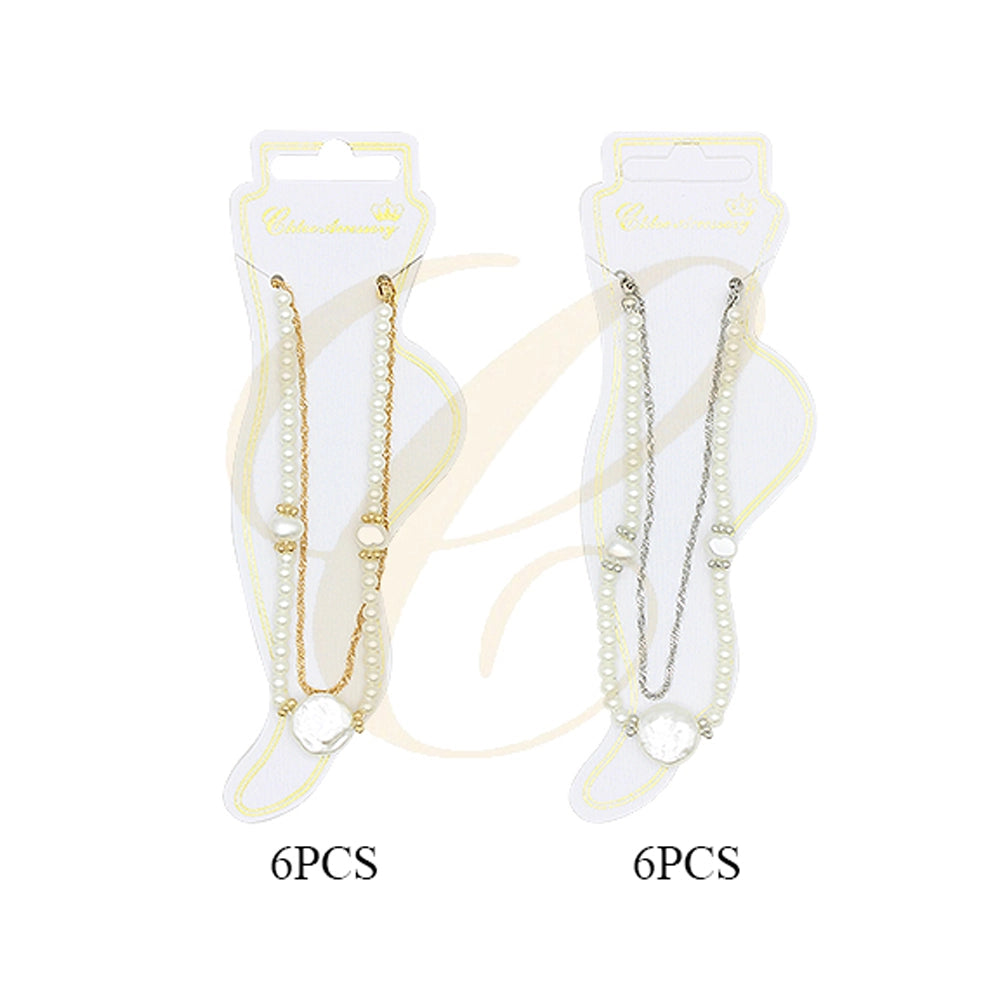 Elegant Layered Faux Pearl & Gold-Tone Anklet | Adjustable Beach & Bridal Jewelry