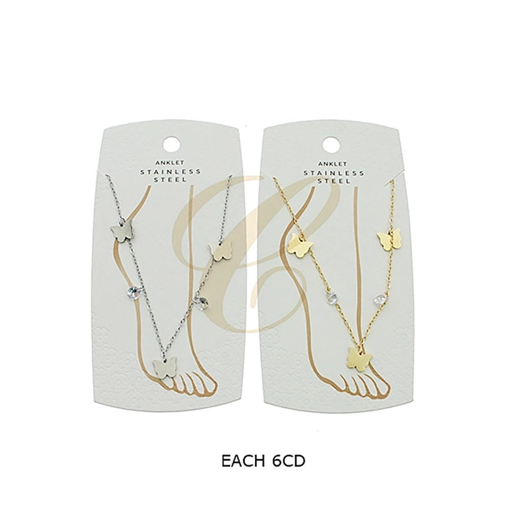 Butterfly & Crystal Charm Stainless Steel Anklet – Adjustable Gold & Silver Finish (SAK-0129GS)