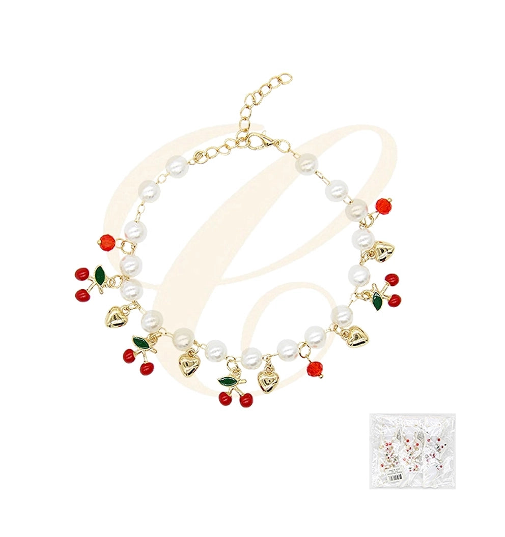 Sweet Cherry & Faux Pearl Charm Jewelry Set