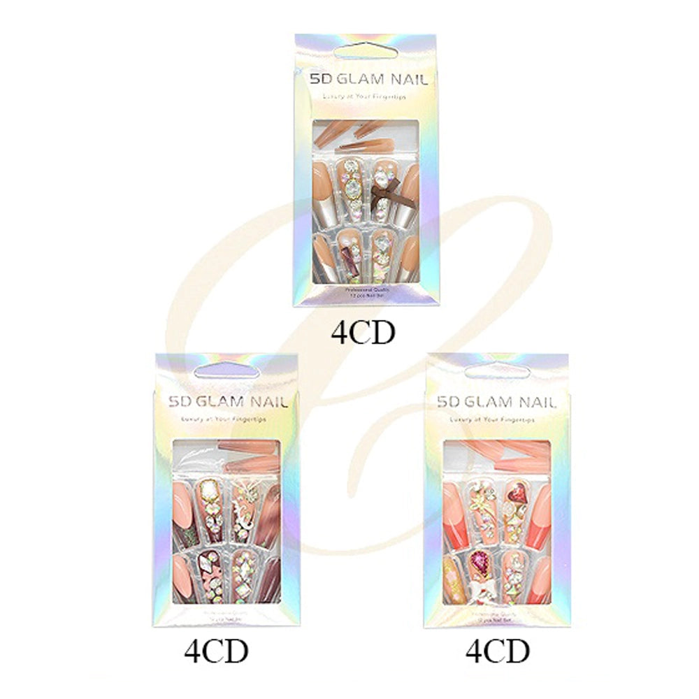Elevate Your Manicure: 5D Glam Luxury Press-On Nail Set (SAN-0126)