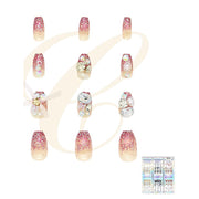 Luxury 5D Hand-Crafted Press-On Nails | Extra Long Coffin Nails with 3D Charms, Crystals, and Pearls | Glitzy Ombre Glamour Set (SAN-0130)