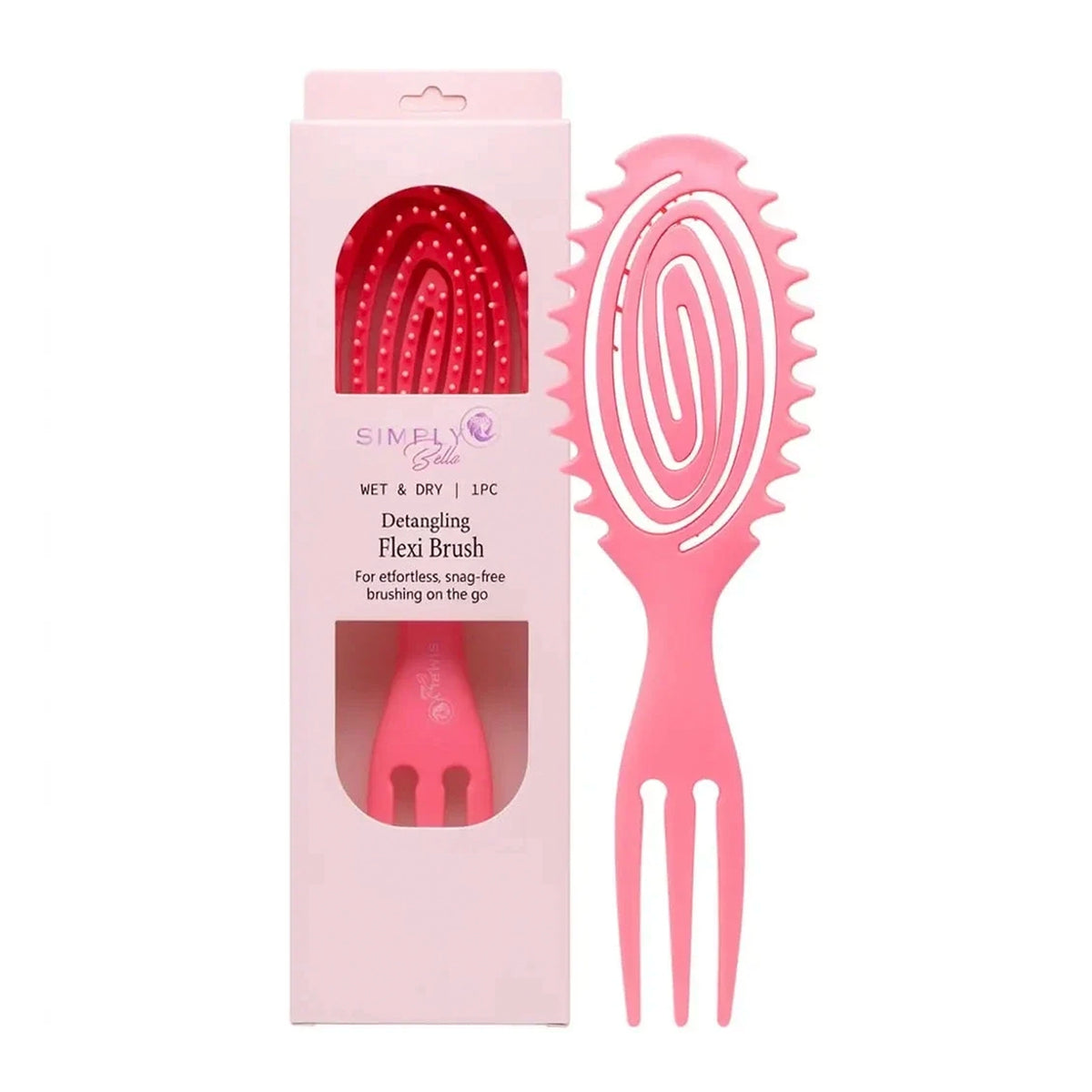 Simply Bella Detangling Flexi Brush with Sectioning Pick Handle – Wet & Dry Snag-Free Hairbrush (Pink) 12 Pcs