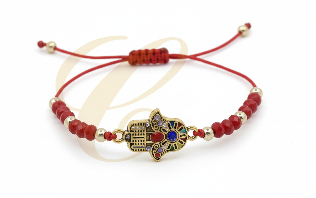 Jeweled Hamsa Hand & Evil Eye Charm Bracelet Collection - Adjustable String