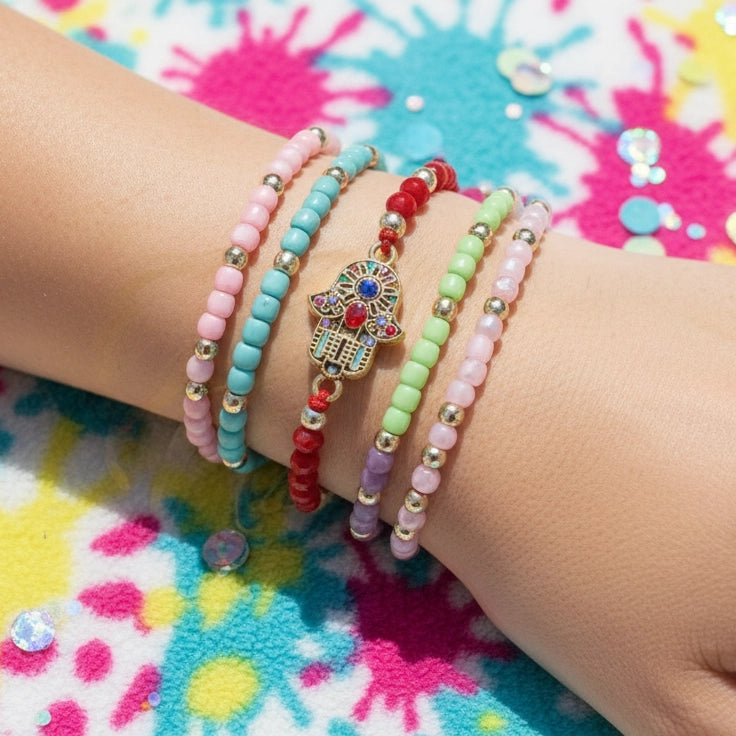 Jeweled Hamsa Hand & Evil Eye Charm Bracelet Collection - Adjustable String