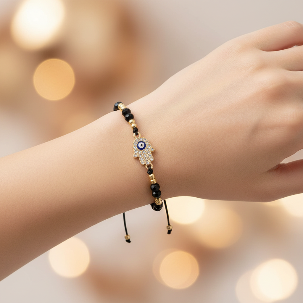 Hamsa Hand Evil Eye Beaded Bracelets Set – Adjustable String Charm Bracelets for Protection, Good Luck, and Ward Off Negativity (SBT-0346)