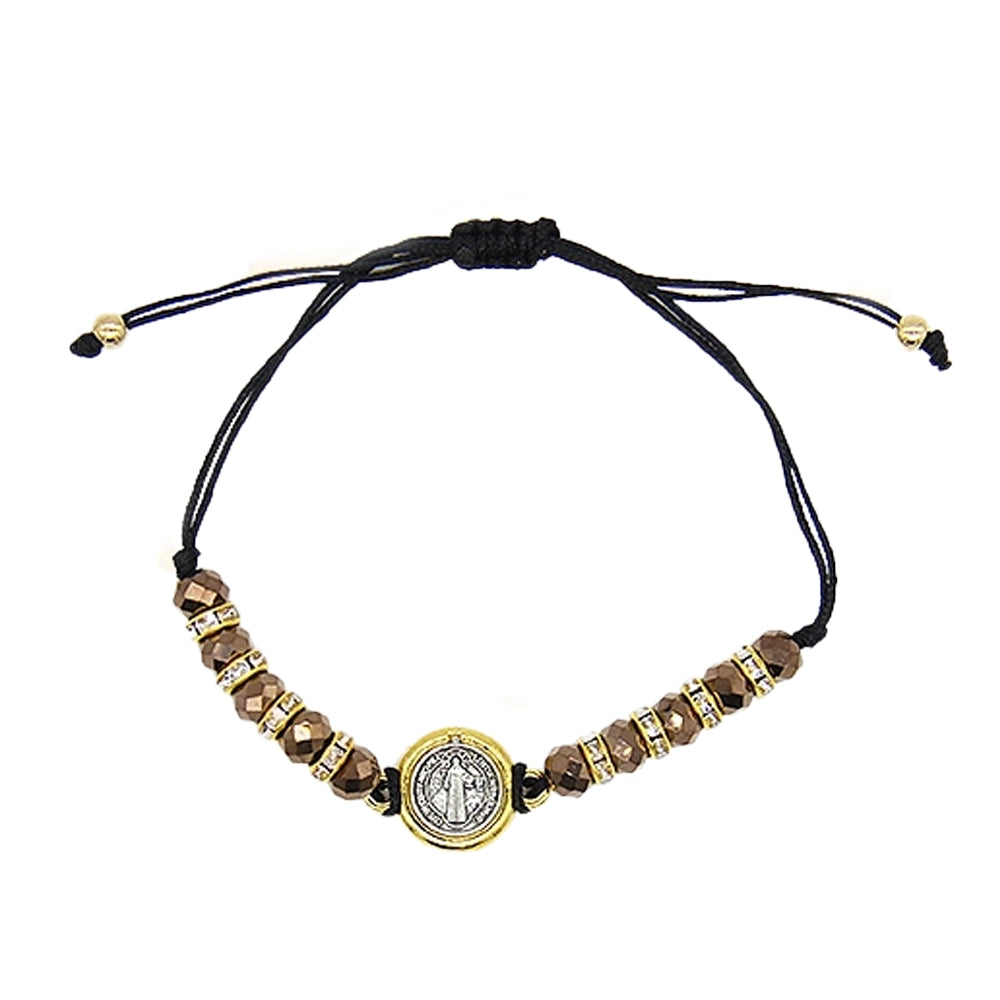 St. Benedict Medal Protection Bracelet Set (12-Pack) - Adjustable Cord Rosary Style Bracelets