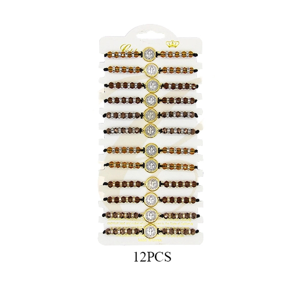 St. Benedict Medal Protection Bracelet Set (12-Pack) - Adjustable Cord Rosary Style Bracelets
