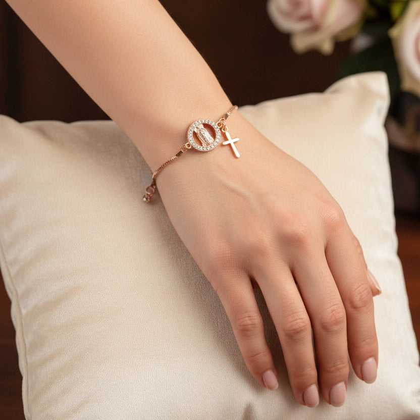 Gold-Tone Adjustable Marian Bracelet with Cross Charm