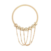 Eelegant Chunky Gold tone Coil Bracelet with Chain Dangles