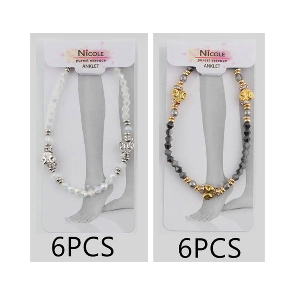 Elegant Beaded Anklet - Gold & Grey Faceted Crystal Jewelry