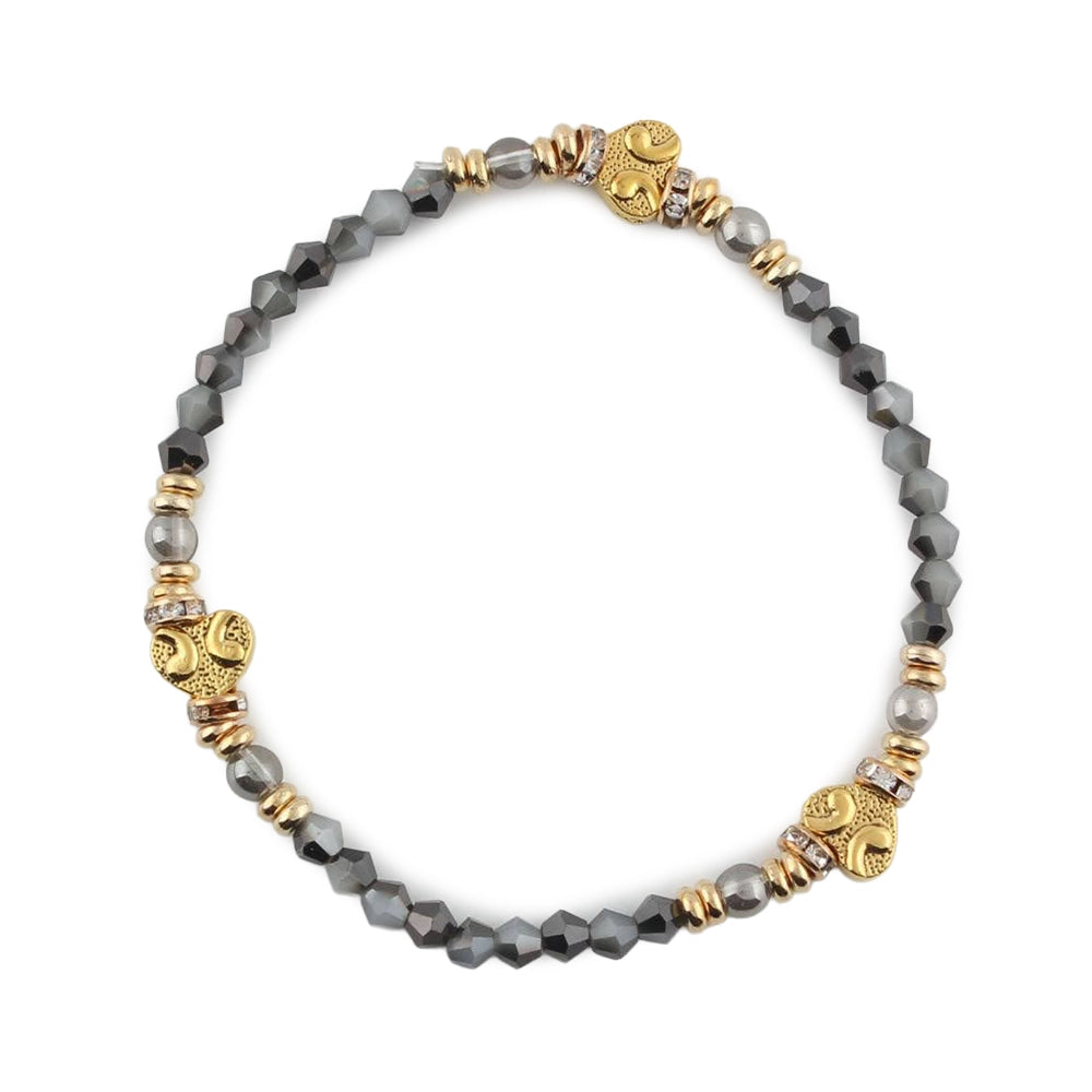 Elegant Beaded Anklet - Gold & Grey Faceted Crystal Jewelry